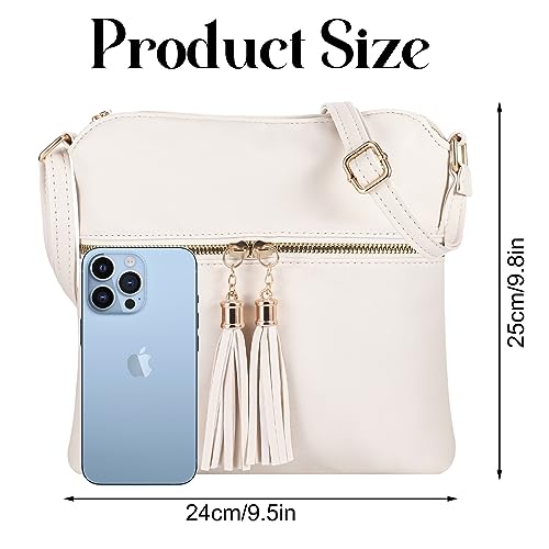 Quaste Leder Crossbody Handtaschen für Frauen in Weiß