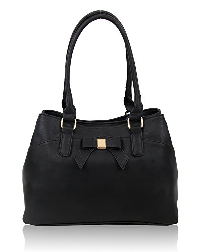 Elegant Black PU Leather Designer Handbag with Bow Detail