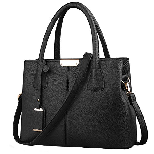 FiveloveTwo Classy Black Satchel Tote Purse Shoulder Bag
