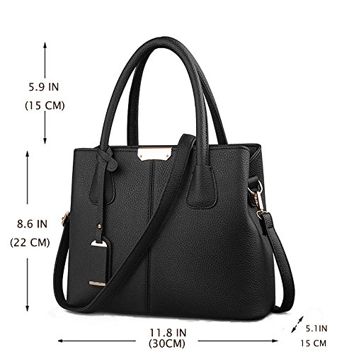 FiveloveTwo Classy Black Satchel Tote Purse Shoulder Bag