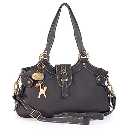 Designer Leather Shoulder Bag - NICOLE - Brown