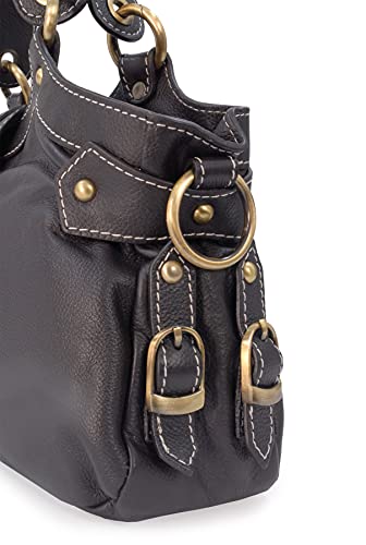 Designer Leather Shoulder Bag - NICOLE - Brown