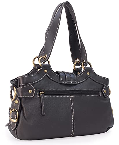 Designer Leather Shoulder Bag - NICOLE - Brown