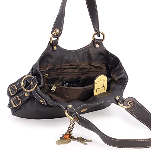 Designer Leather Shoulder Bag - NICOLE - Brown