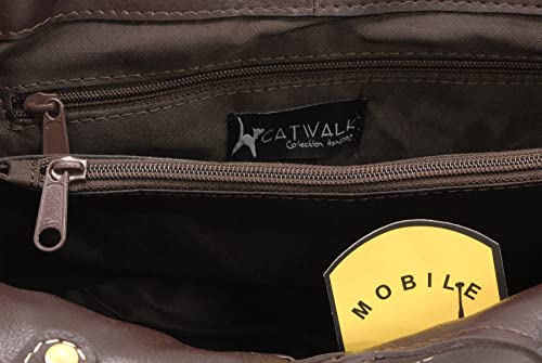 Designer Leather Shoulder Bag - NICOLE - Brown