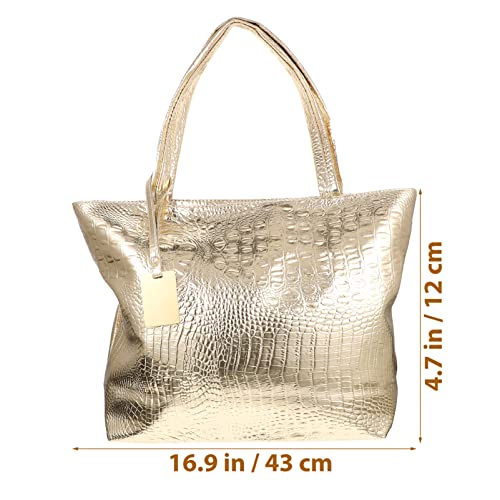 Golden PU Tote Bag for Women, Large Capacity