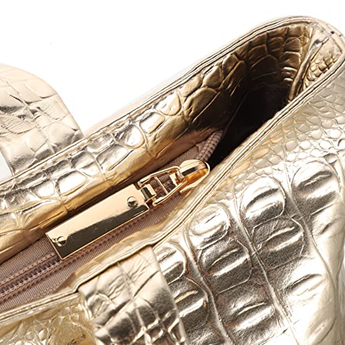 Golden PU Tote Bag for Women, Large Capacity