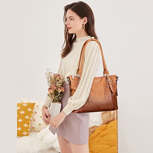 Soft Genuine Leather Designer Handbags: Two Tone Brown