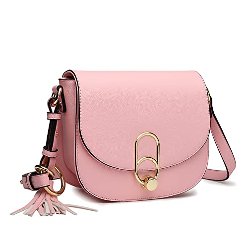 Pink Miss Lulu designer shoulder bag with tassel