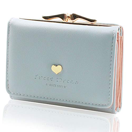 KQueenStar Heart-Shaped Metal Buckle Wallet Clutch (Blue)