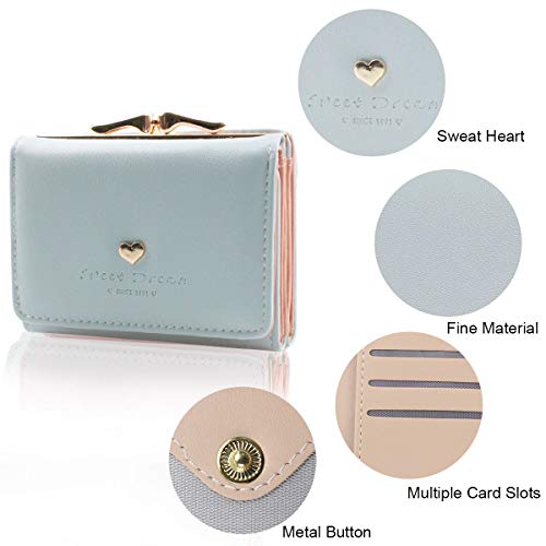 KQueenStar Heart-Shaped Metal Buckle Wallet Clutch (Blue)