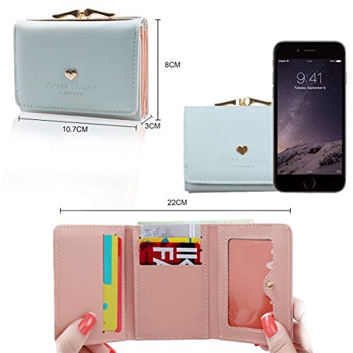 KQueenStar Heart-Shaped Metal Buckle Wallet Clutch (Blue)