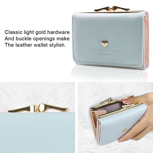 KQueenStar Heart-Shaped Metal Buckle Wallet Clutch (Blue)