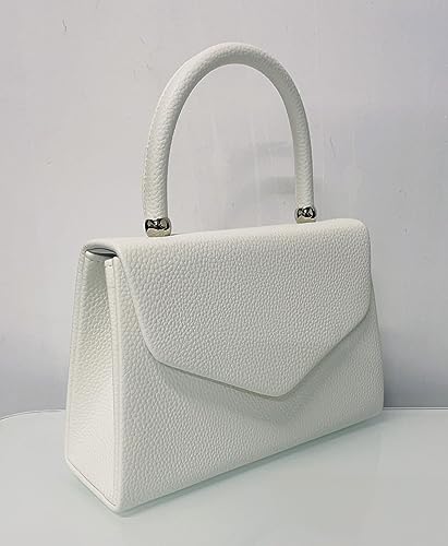 LeahWard White Faux Leather Top Handle Clutch Handbag