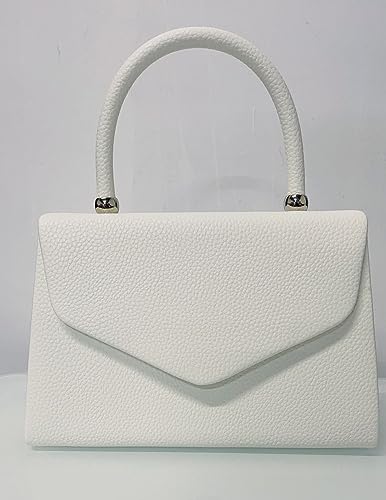 LeahWard White Faux Leather Top Handle Clutch Handbag