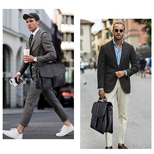 Black PU Leather Men's Laptop Bag 15.6 Inch