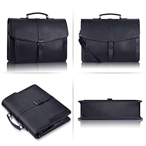 Black PU Leather Men's Laptop Bag 15.6 Inch
