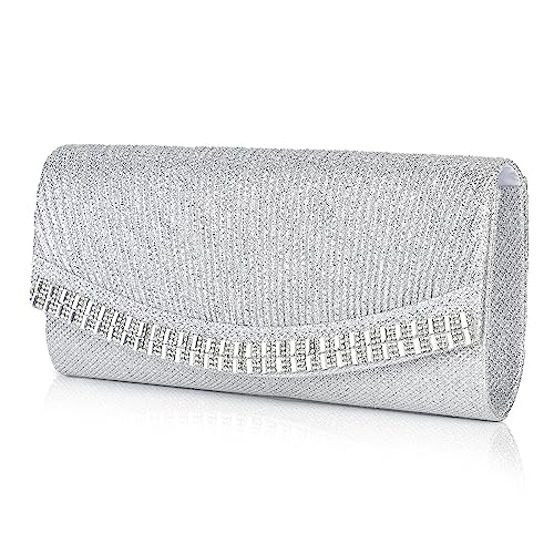 BAIGIO Elegant Silver Evening Clutches for Wedding Parties
