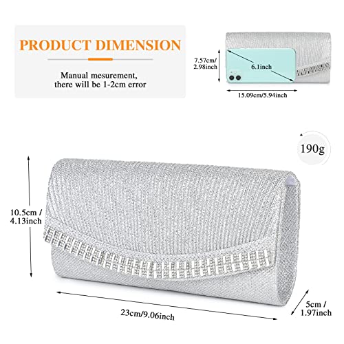 BAIGIO Elegant Silver Evening Clutches for Wedding Parties