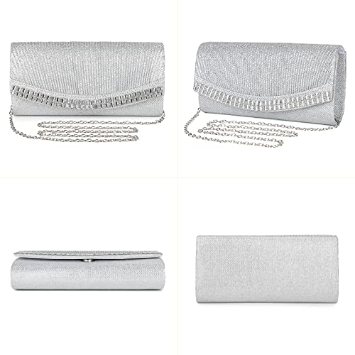 BAIGIO Elegant Silver Evening Clutches for Wedding Parties