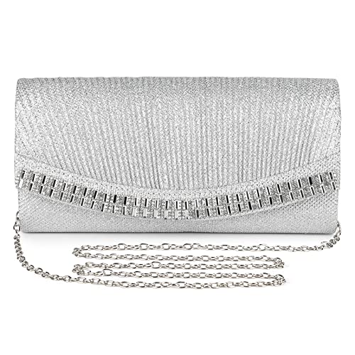 BAIGIO Elegant Silver Evening Clutches for Wedding Parties