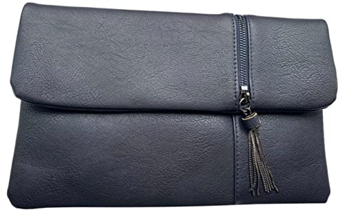 Posh Navy Clutch: Chic Faux Leather Tassel Bag