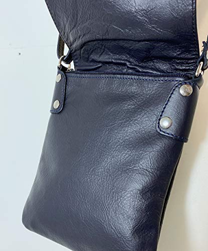 LeahWard Soft Leather Cross Body Handbag - Navy