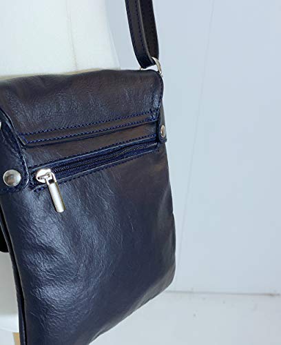 LeahWard Soft Leather Cross Body Handbag - Navy