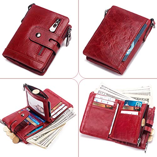 REETEE Women's Leather Chain Wallet, RFID Blocking, Red
