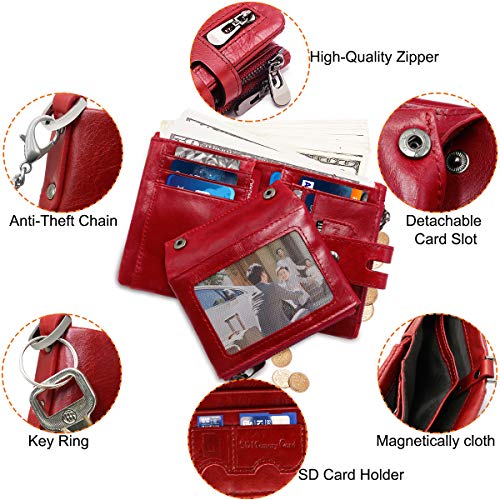 REETEE Women's Leather Chain Wallet, RFID Blocking, Red