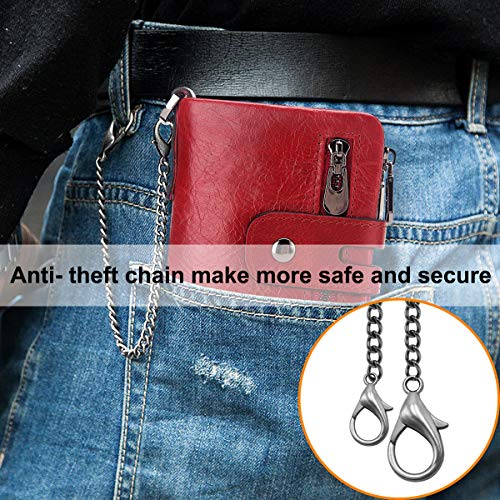 REETEE Women's Leather Chain Wallet, RFID Blocking, Red