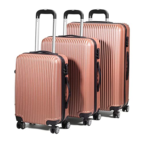 Rose Gold Designer 3pc Suitcase Set - Lightweight