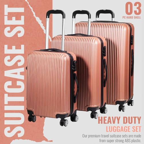 Rose Gold Designer 3pc Suitcase Set - Lightweight