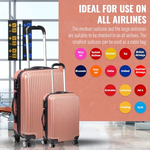 Rose Gold Designer 3pc Suitcase Set - Lightweight