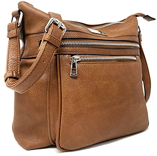 Stylish Tan Designer Cross Body Handbag with Adjustable Strap