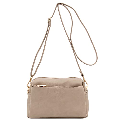 Designer Triple Zip Shoulder Bag, Beige Brick, One Size