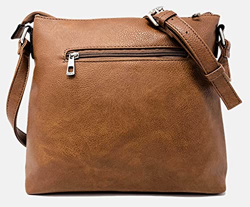 Stylish Tan Designer Cross Body Handbag with Adjustable Strap