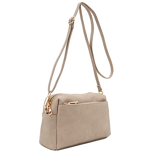 Designer Triple Zip Shoulder Bag, Beige Brick, One Size