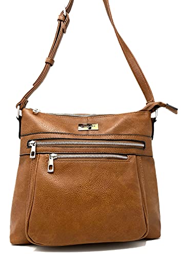 Stylish Tan Designer Cross Body Handbag with Adjustable Strap