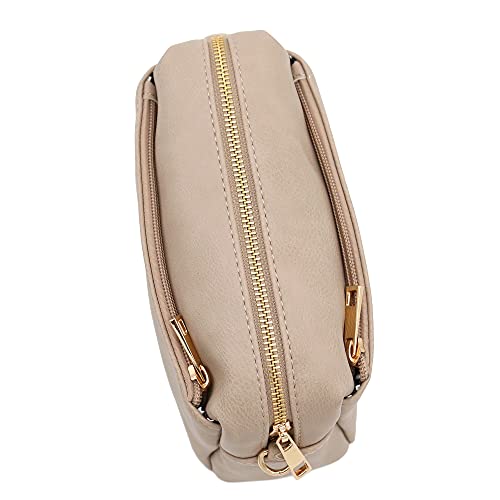 Designer Triple Zip Shoulder Bag, Beige Brick, One Size