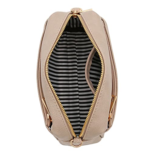 Designer Triple Zip Shoulder Bag, Beige Brick, One Size