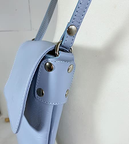 LeahWard Small Blue Italian Leather Shoulder Bag