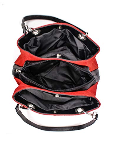 Italian Suede Designer Handbag with 3 Zip Pockets