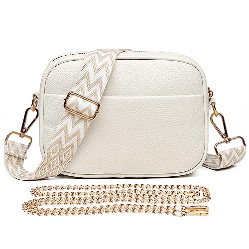 DKIIL NOIYB Damen Leder Crossbody Umhängetasche - A02-weiß, 22cm