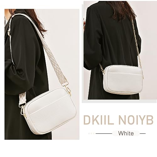 DKIIL NOIYB Damen Leder Crossbody Umhängetasche - A02-weiß, 22cm
