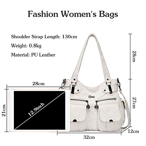 White PU Leather Large Crossbody Hobo Satchel Purse