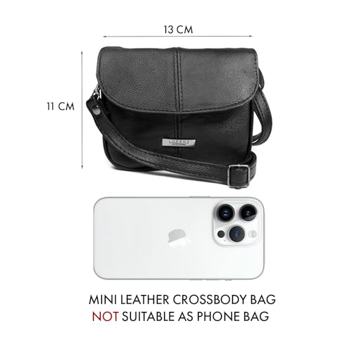 Black Leather Mini Crossbody Bag for Women