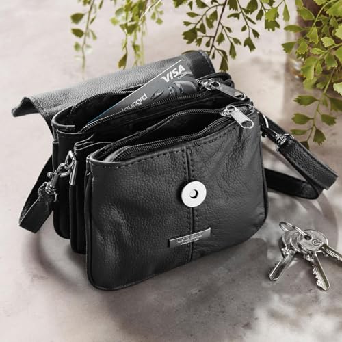 Black Leather Mini Crossbody Bag for Women