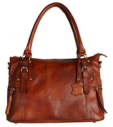 Luxury Women's Genuine Leather Cognac Shoulder Bag