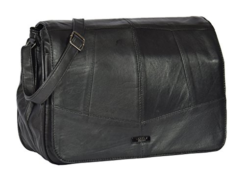 Real Leather Large Cross Body Messenger Shoulder Bag Black